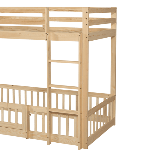 Beliche 90x200 - Escada em ângulo reto, corrimão e porta, proteção contra quedas, espaço livre por baixo - Natural