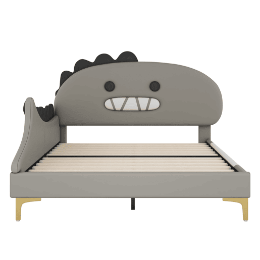 Cama infantil 140x200cm - Formato Dinossauro, Cama baixa, Material PU - Cinza