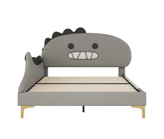 Cama infantil 140x200cm - formato dinosaurio, cama baja, material pu - gris