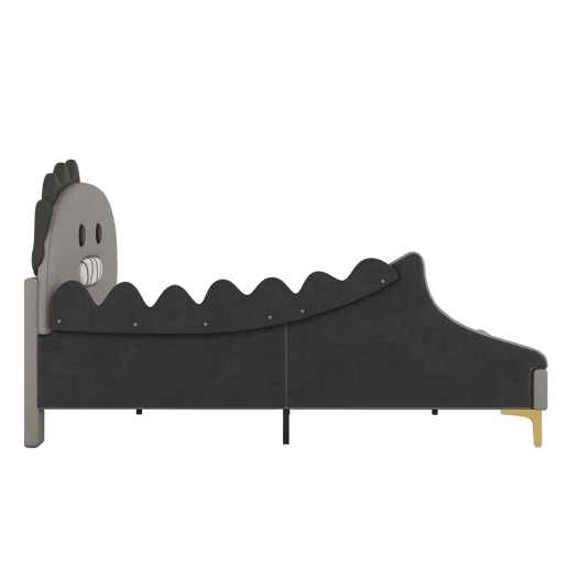 Cama infantil 140x200cm - Formato Dinossauro, Cama baixa, Material PU - Cinza