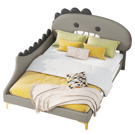 Cama infantil 140x200cm - Formato Dinossauro, Cama baixa, Material PU - Cinza
