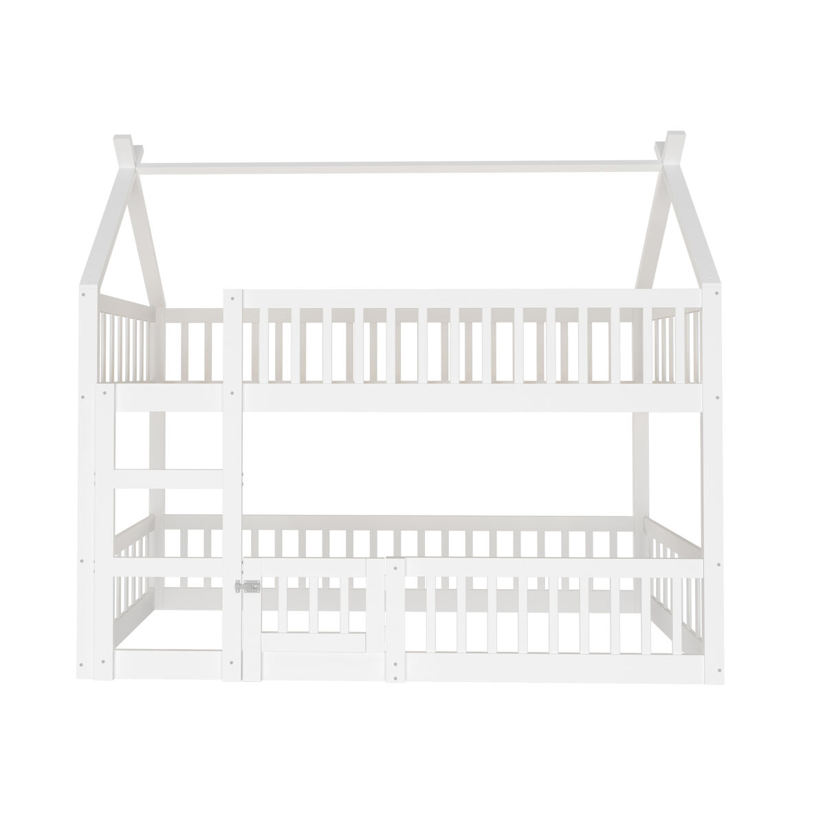 Litera infantil 90x200 - litera con escalera, diseño loft, estructura de madera maciza - blanco