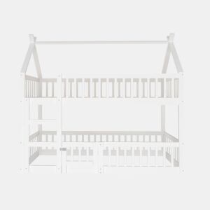 Beliche infantil 90x200 - Beliche com escada, design loft, estrutura em madeira maciça - Branco