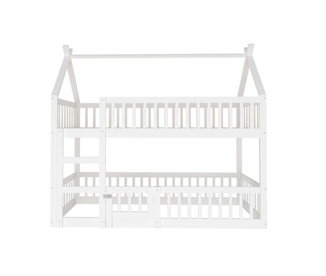 Litera infantil 90x200 - litera con escalera, diseño loft, estructura de madera maciza - blanco