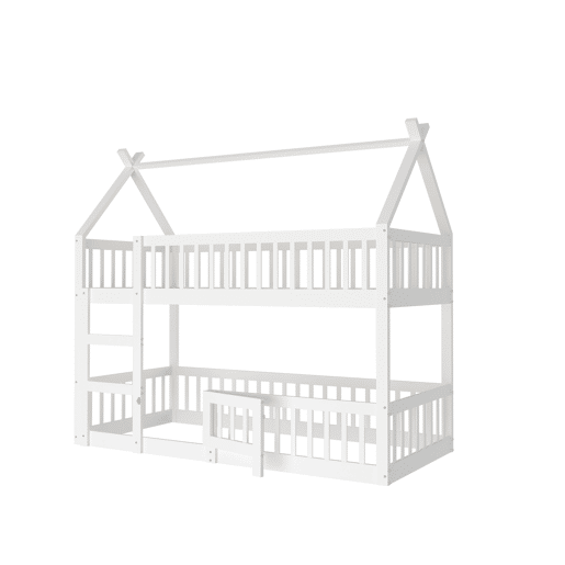 Beliche infantil 90x200 - Beliche com escada, design loft, estrutura em madeira maciça - Branco Beliche infantil 90x200 - Beliche com escada, design loft, estrutura em madeira maciça - Branco