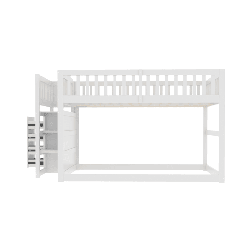 Cama beliche baixa 140x200 cm - Cama de segurança com arrumação, design com grades altas - Branco