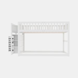 Cama beliche baixa 140x200 cm - Cama de segurança com arrumação, design com grades altas - Branco