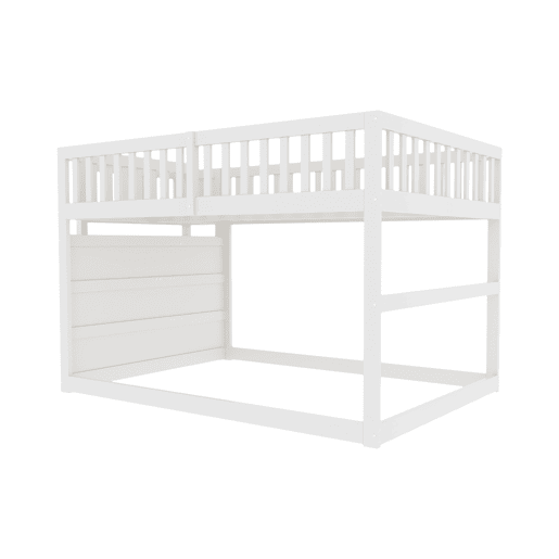 Cama beliche baixa 140x200 cm - Cama de segurança com arrumação, design com grades altas - Branco