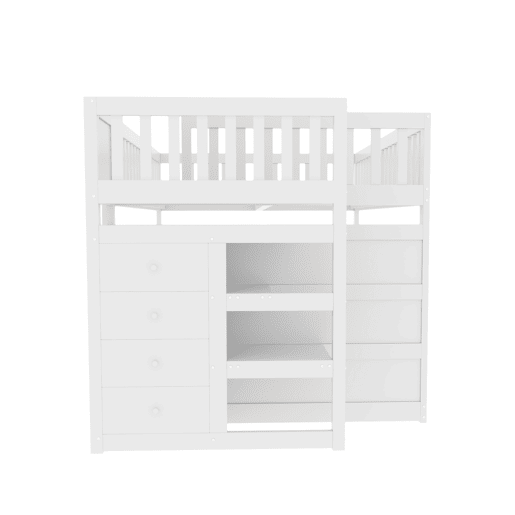 Cama beliche baixa 140x200 cm - Cama de segurança com arrumação, design com grades altas - Branco