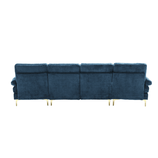 Sofá seccional grande em U - Chenille com assentos reclináveis duplos - Azul
