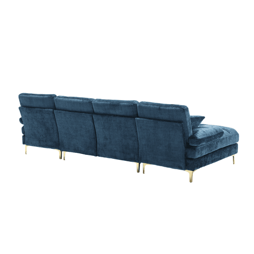 Sofá seccional grande em U - Chenille com assentos reclináveis duplos - Azul