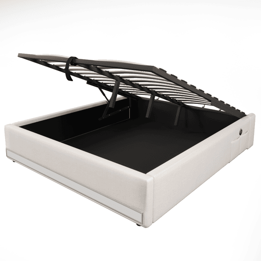 Cama estofada 140*200 cm - LED com comando à distância, USB e Type-C, armazenamento hidráulico - Bege