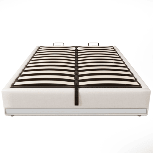 Cama estofada 140*200 cm - LED com comando à distância, USB e Type-C, armazenamento hidráulico - Bege
