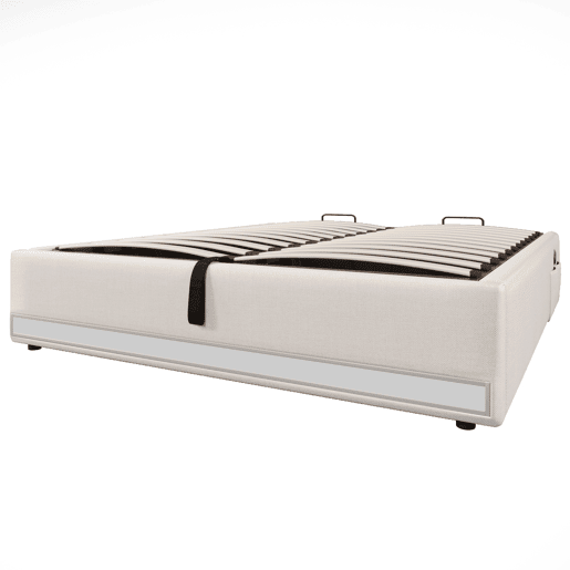 Cama estofada 140*200 cm - LED com comando à distância, USB e Type-C, armazenamento hidráulico - Bege