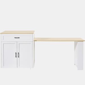Mesa de bar extensível 133-202x70x93,5 cm - com 2 gavetas e 2 compartimentos - para 2-6 pessoas - branca