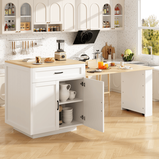 Mesa de bar extensível 133-202x70x93,5 cm - com 2 gavetas e 2 compartimentos - para 2-6 pessoas - branca