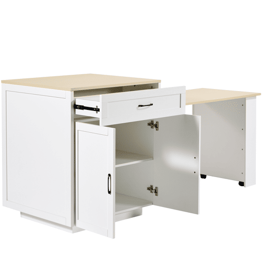 Mesa de bar extensível 133-202x70x93,5 cm - com 2 gavetas e 2 compartimentos - para 2-6 pessoas - branca