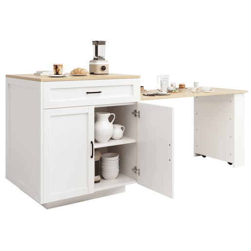 Mesa de bar extensível 133-202x70x93,5 cm - com 2 gavetas e 2 compartimentos - para 2-6 pessoas - branca