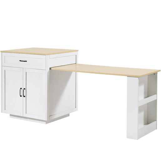 Mesa de bar extensível 133-202x70x93,5 cm - com 2 gavetas e 2 compartimentos - para 2-6 pessoas - branca