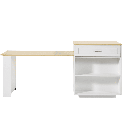 Mesa de bar extensível 133-202x70x93,5 cm - com 2 gavetas e 2 compartimentos - para 2-6 pessoas - branca