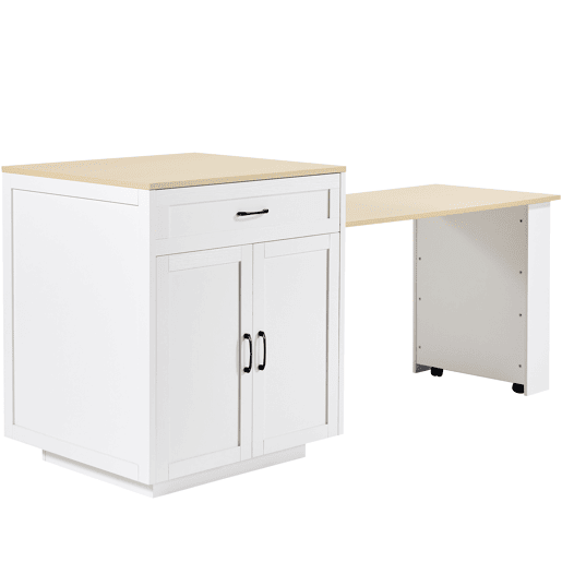 Mesa de bar extensível 133-202x70x93,5 cm - com 2 gavetas e 2 compartimentos - para 2-6 pessoas - branca