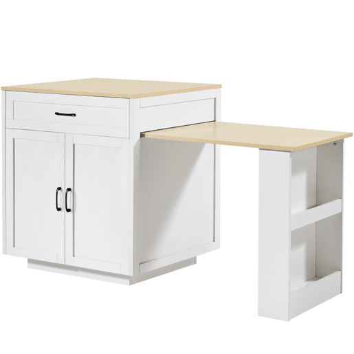 Mesa de bar extensível 133-202x70x93,5 cm - com 2 gavetas e 2 compartimentos - para 2-6 pessoas - branca