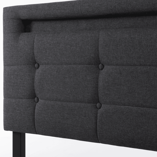 Cama estofada 140x200 cm - Com LED, 4 gavetas, cabeceira ajustável, estrado de madeira - Cinza