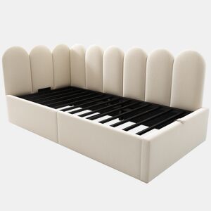 Cama divã 90x190 cm - Sofá-cama com arrumação hidráulica, cama infantil com estrado de metal, veludo - Bege