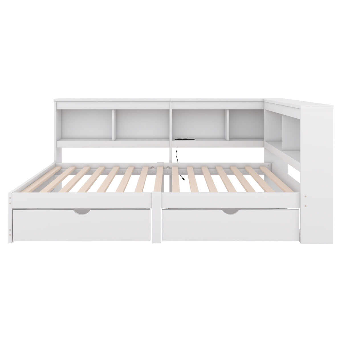 Cama día 90x200cm - sofá cama, con dos cajones, con enchufe y 2 puertos usb, con somier (sin colchón) - blanco