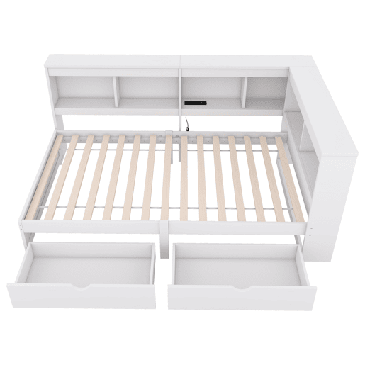 Cama de dia 90x200cm - Sofá-cama, com duas gavetas, tomada e 2 portas USB, com estrado (sem colchão) - Branco