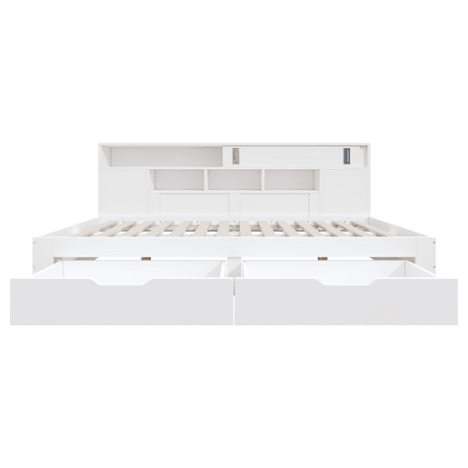 Cama individual 140x200 - cama multifuncional com gavetas, prateleiras e arrumação - Branco
