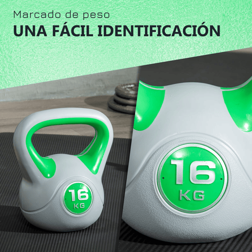 SPORTNOW Kettlebell 16 kg Peso Russo com Revestimento de PU e Enchimento de Areia para Treinamento em Casa Ginásio 26x18x32 cm Verde e Cinza