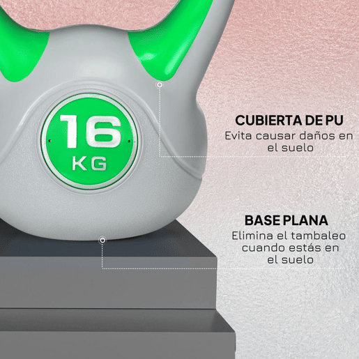 SPORTNOW Kettlebell 16 kg Peso Russo com Revestimento de PU e Enchimento de Areia para Treinamento em Casa Ginásio 26x18x32 cm Verde e Cinza