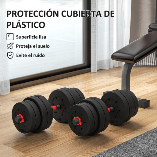 HOMCOM Conjunto de Halteres de 30 kg 2 em 1 com Barras de Conexão e Barra de Extensão Treinamento de Força e Levantamento de Pesos para Casa Escritório Ginásio Preto