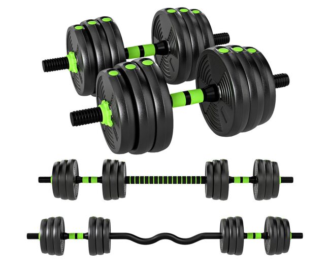 Sportnow juego de mancuernas ajustables 4 en 1 20kg, juego de pesas con barra de conexión y mango antideslizante, pesas y mancuernas para hombres y mujeres, ejercicio de fitness, casa gimnasio