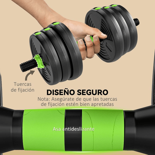 SPORTNOW Conjunto de Halteres Ajustáveis 3 em 1 20 kg Conjunto de Pesos com Barras de Conexão e Pegas Antiderrapantes Pesos e Halteres para Exercício de Fitness Ginásio em Casa