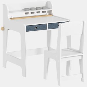 AIYAPLAY Secretária Infantil com Cadeira Secretária para Crianças com 2 Gavetas Extraíveis Estante e Porta-Copos para Estudar Ler e Desenhar Mesa para Crianças para Quarto Sala de Estudo Branco