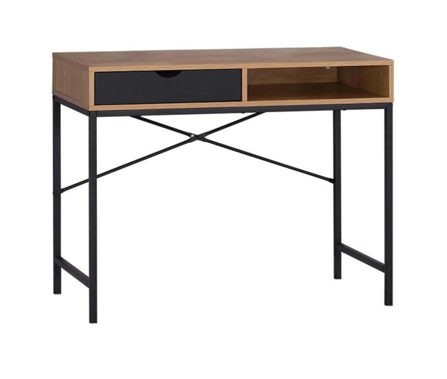 Mesa escritorio industrial oficina muso con cajón y hueco roble cambrian y negro 95x76x48 cm