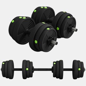 SPORTNOW Conjunto de Halteres 25 kg 2 em 1 Conjunto de Pesos com Barra e Pega Antiderrapante para Treino de Força em Casa Ginásio Escritório Preto e Verde