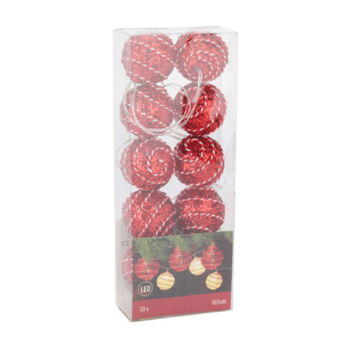 10 luzes de Natal LED com bolas decorativas em vermelho e branco 10 luzes de Natal LED com bolas decorativas em vermelho e branco
