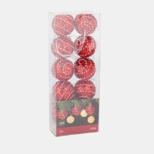 10 luzes de Natal LED com bolas decorativas em vermelho e branco