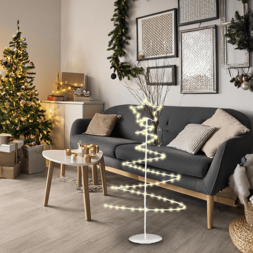 Árvore de Natal decorativa de metal branco Well Home com estrela e 46 luzes LED e temporizador 53x24x10cm
