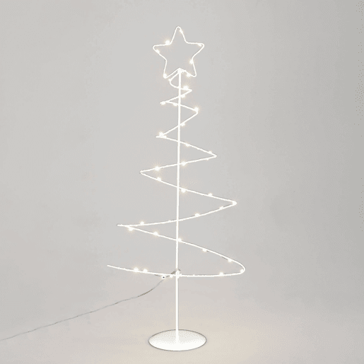 Árvore de Natal decorativa de metal branco Well Home com estrela e 46 luzes LED e temporizador 53x24x10cm