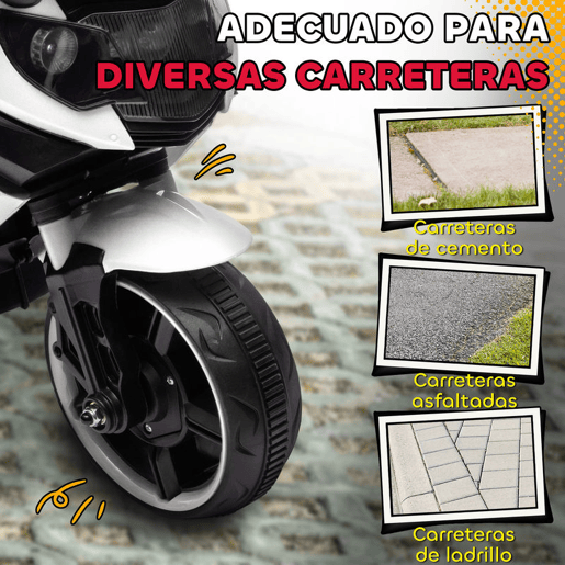 AIYAPLAY Mota Elétrica para Crianças 6V com Rodas de Apoio Música e Farol para Crianças de 18-36 Meses 77x38x50 cm Branco