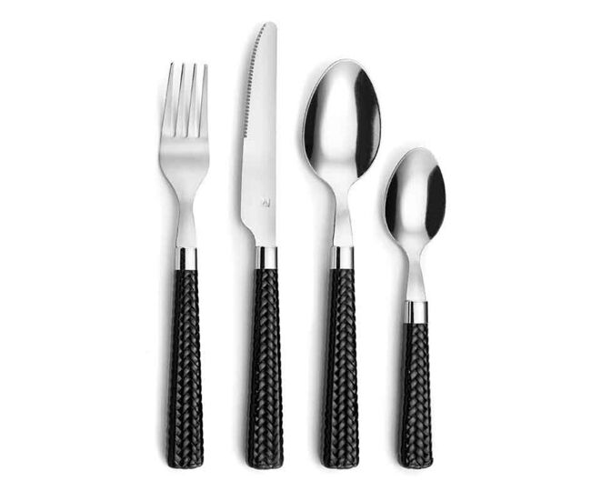 Set de 24 cubiertos paille amefa mango trenzado negro