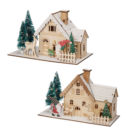 Casa de Natal Decorativa com 11 Luzes LED Brancas Quentes 12,5x20x10cm - 2 Desenhos (Variados)