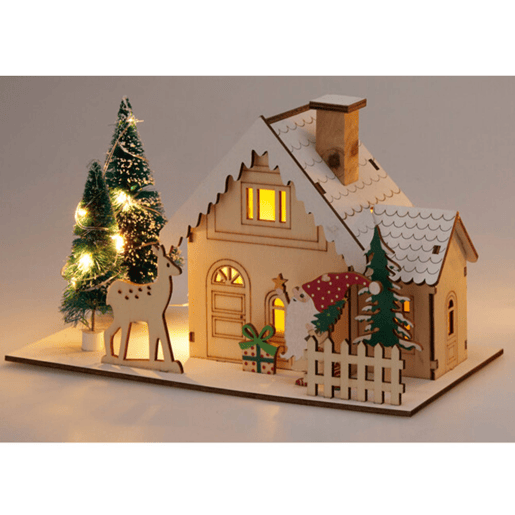 Casa de Natal Decorativa com 11 Luzes LED Brancas Quentes 12,5x20x10cm - 2 Desenhos (Variados)