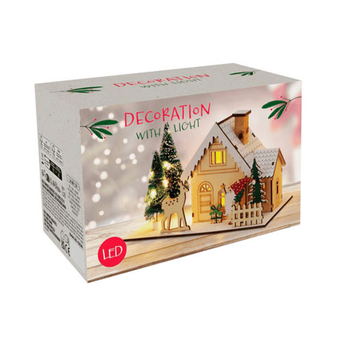 Casa de Natal Decorativa com 11 Luzes LED Brancas Quentes 12,5x20x10cm - 2 Desenhos (Variados)