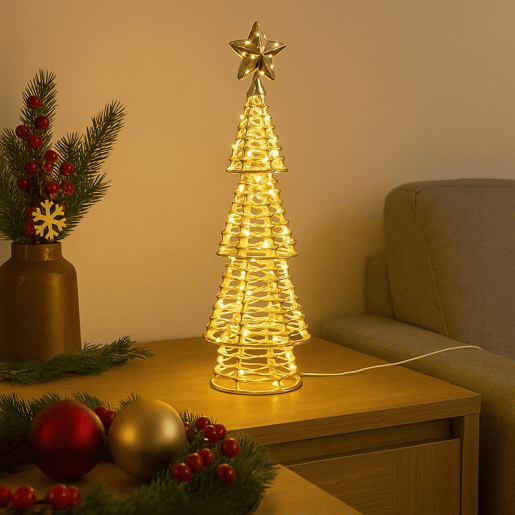 Árvore de Natal Well Home com 200 luzes LED Micro Branco Quente Design Torcido 68x21x21cm