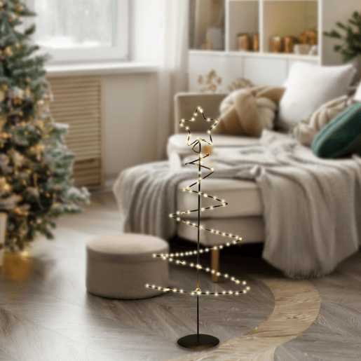 Árvore de Natal decorativa de metal preto Well Home com estrela e 46 luzes LED e temporizador 53x24x10cm